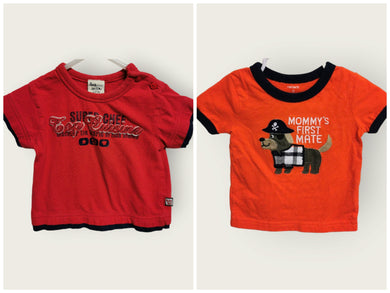 BABY BOY SIZE 2/4 MONTHS - LITTLE BOY STAR & CARTER'S, 2 Pack, Soft Cotton, Graphic T-shirts EUC B49