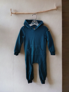 BABY BOY SIZE 2 YEARS - ROWE, Hooded Zippered Romper VGUC B58