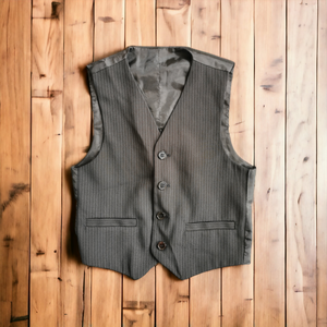 BOY SIZE 6 YEARS - FIFTH AVENUE, Black & Grey Pinstripe Suit Vest EUC B50