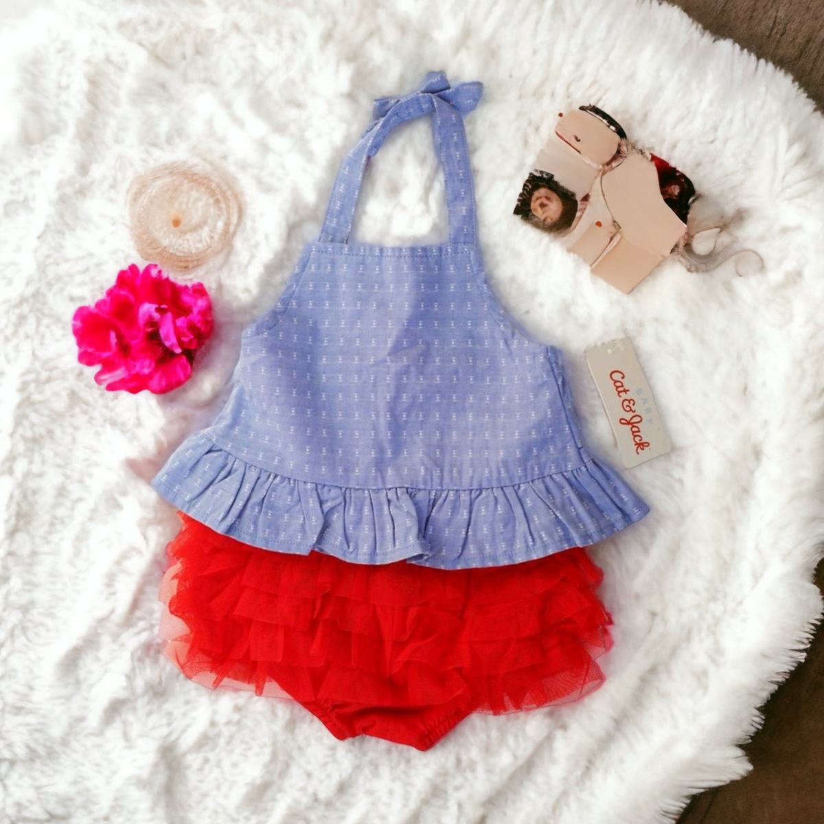 BABY GIRL SIZE 6 9 MONTHS CAT JACK 2 Piece Matching Summer Outfit Faith and Love Thrift