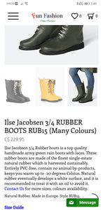 WOMENS SIZE 38 (7.5 to 8.5) - ILSE JACOBSEN, 3/4 Rubber Boots NWT B53