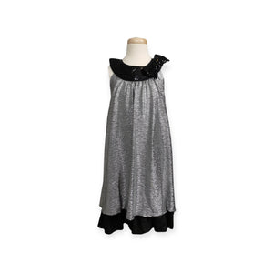 GIRL SIZE 7 YEARS - TURO PARC, barcelona + new york, Sparkly Silver & Black, Special Occasion Dress EUC B37