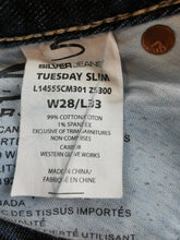 Load image into Gallery viewer, WOMENS SIZE W28/L33  - SILVER JEANS, Tuesday Style, Low rise, Boot-cut, Ripped Knees EUC - Faith and Love Thrift