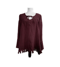 Load image into Gallery viewer, WOMENS SIZE SMALL Black Swan, Boho Hand Crafted Dress Top NWT
Beautiful and Classy...V-Neck, Feminine Bohemian Vintage Style! This top is bound to get a ton of compliments.
Belled sleeves, Frilly Tassel Hem, Soft & Thick Muslin Cotton. Truly unique and so stylish. Oversized, displayed on a size medium mannequin. 
This would also fit teen girl too.