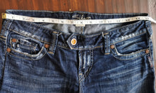 Load image into Gallery viewer, WOMENS SIZE W28/L33  - SILVER JEANS, Tuesday Style, Low rise, Boot-cut, Ripped Knees EUC B6