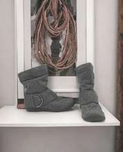 Load image into Gallery viewer, WOMENS SIZE 6 or 7 Narrow - TAXI, Lined Ankle Boots, Grey, Side Buckle EUC B21