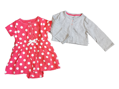 BABY GIRL SIZE 9 MONTHS - Carter's, 2 Piece Matching Summer Dress + Sweater EUC B18