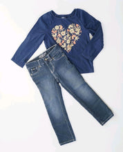 Load image into Gallery viewer, GIRL SIZE 4 YEARS - Mix N Match Outfit EUC
JORDACHE Premium Soft and comfortable skinny jeans/jeggings 
CRAZY 8, Super Soft Cotton, Graphic Floral Tee in Navy Blue with Long-sleeves
Adorable little girls outfit that's perfect for spring or fall seasons.
