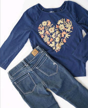 Load image into Gallery viewer, GIRL SIZE 4 YEARS - Mix N Match Outfit EUC
JORDACHE Premium Soft and comfortable skinny jeans/jeggings 
CRAZY 8, Super Soft Cotton, Graphic Floral Tee in Navy Blue with Long-sleeves
Adorable little girls outfit that's perfect for spring or fall seasons.