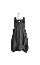 Load image into Gallery viewer, GIRL SIZE 6A Eliane et Lena Floral Tank Wool Dress  (please note, this fits on the smaller side) it also doesn't have any side or back zipper, Pullover style. There is stretch fabric on the Velvet top only.  
Beautiful designer dress that's unique!
Velvet A-line Top with Floral accents  
Side pockets, ruffle trim and pleats make this dress timeless and perfect for many occasions.  The wool isn't fully lined so it's not too warm when paring with an undershirt or shrug.