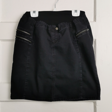 Load image into Gallery viewer, WOMENS SIZE LARGE - MOTHERHOOD MATERNITY, Black Jean Skirt, Full Belly Panel GUC B1