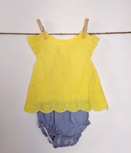 Load image into Gallery viewer, BABY GIRL SIZE(S) 9 &amp; 12 MONTHS - CARTER&#39;S, Yellow Eyelet Ruffled Onesie Dress EUC B38