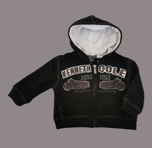 BABY BOY SIZE 6/9 MONTHS - KENNETH COLE, Motorcycle Graphic Zippered Hoodie, Thick / Warm EUC B30