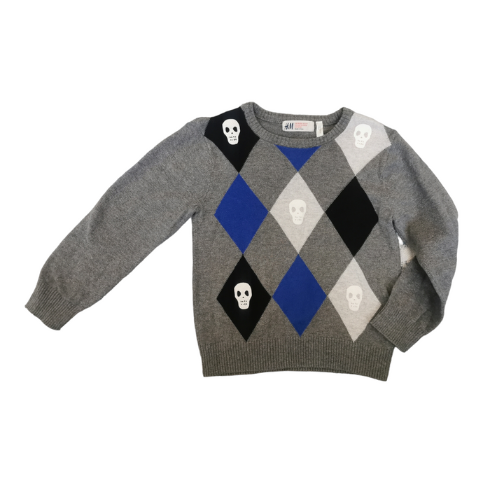 BOY SIZE 2/4 YEARS - H&M, Long-sleeve Argyle Knit Sweater VGUC B31