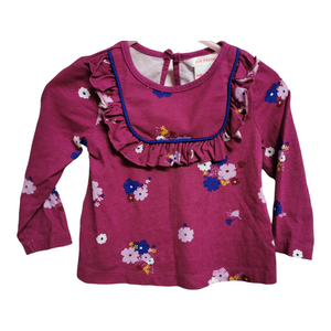 BABY GIRL SIZE 6/12 MONTHS - JOE FRESH, Floral Ruffled T-Shirt Top EUC B32