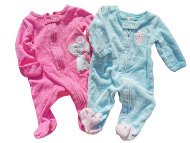 BABY GIRL SIZE NB - CARTER'S, 2-Pack Zippered One-pieces VGUC B32