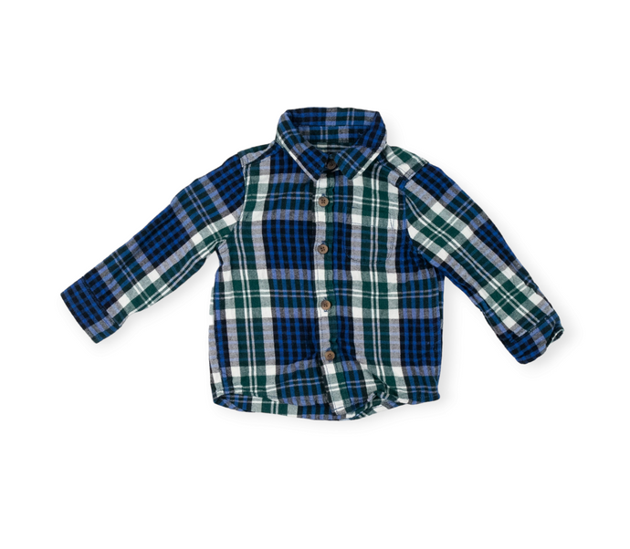 BABY BOY SIZE 12/18 MONTHS - JOE FRESH, Long-sleeve Flannel Dress Shirt EUC B34