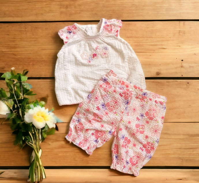 BABY GIRL SIZE 6/9 MONTHS - BABY BELL, Matching 2 Piece Floral Outfit EUC B36