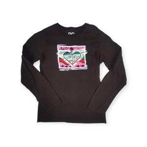 GIRL SIZE LARGE (10/12 YEARS) - ROXY, Long-sleeve Black T-shirt VGUC B42