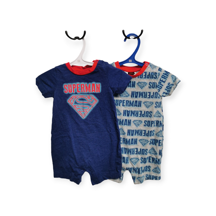 BABY BOY SIZE 6/12 MONTHS - SUPERMAN, 2 Pack Summer Rompers EUC B50
