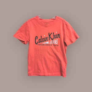 BOY SIZE 7 YEARS - CALVIN KLEIN, Cotton V-neck T-shirt EUC B50