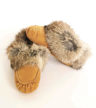 Load image into Gallery viewer, GIRL SIZE 6 TODDLER - Soft Suede, Warm Leather Moccasins, Tan EUC B2