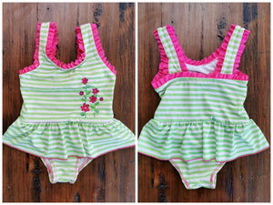 BABY GIRL SIZE 18 MONTHS - PENELOPE MACK, One-piece, Ruffled Swimsuit EUC B47