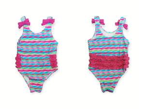 BABY GIRL SIZE 6/12 MONTHS - GEORGE, One-piece, Ruffled Swimsuit EUC B48