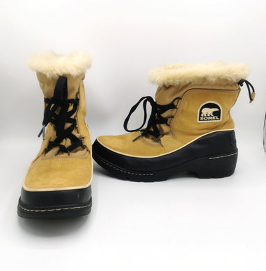 WOMENS SIZE 9.5 US - SOREL, Tan / Black Suede Waterproof Winter Boots EUC B60