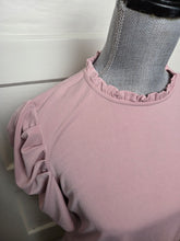 Load image into Gallery viewer, WOMENS SIZE MEDIUM - ADRIANNA PAPELL, Soft Pink Blouse, Rouched Sleeves EUC B63