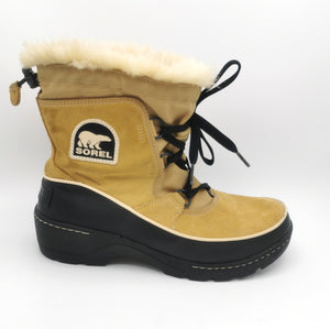 WOMENS SIZE 9.5 US - SOREL, Tan / Black Suede Waterproof Winter Boots EUC B60