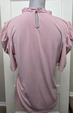 Load image into Gallery viewer, WOMENS SIZE MEDIUM - ADRIANNA PAPELL, Soft Pink Blouse, Rouched Sleeves EUC B63