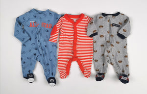 BABY BOY Size Newborn - 3-Pack Soft Cotton, Footed Onesies VGUC - Faith and Love Thrift