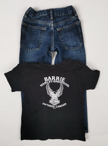 BOY SIZE 5T - 6 Years, Mix N Match Outfit, Slim Fit Straight Leg GAP Jeans & Harley-Davidson Tee EUC - Faith and Love Thrift