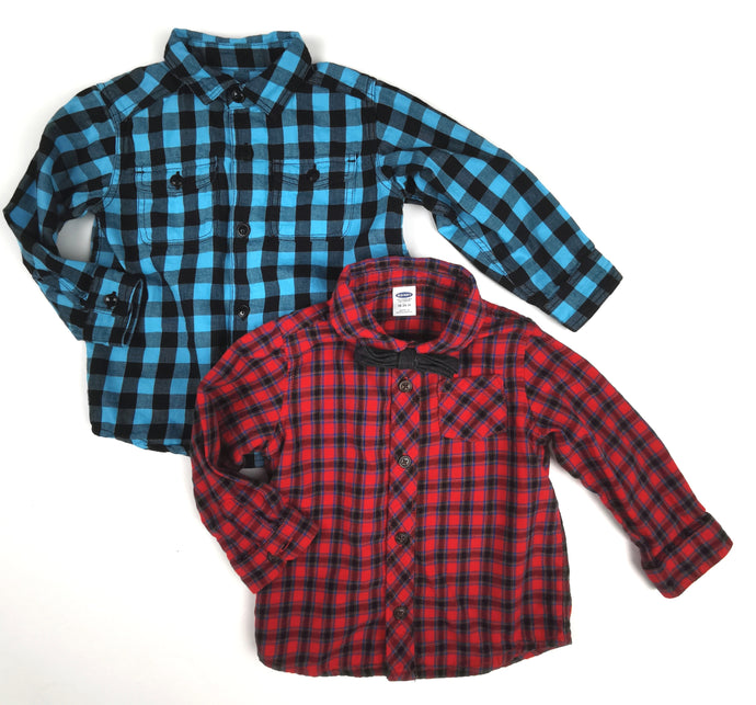 BABY BOY SIZE 18-24 Months - Old Navy & Childrens Place, Soft Cotton, Flannel Dress Tops 2-Pack EUC - Faith and Love Thrift