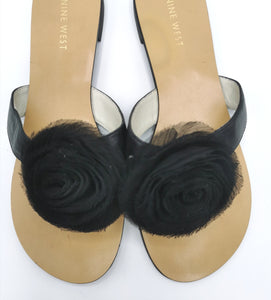 WOMENS SIZE 7.5 US (39) - NINE WEST, Black, Floral Slip on Dress Sandals VGUC - Faith and Love Thrift