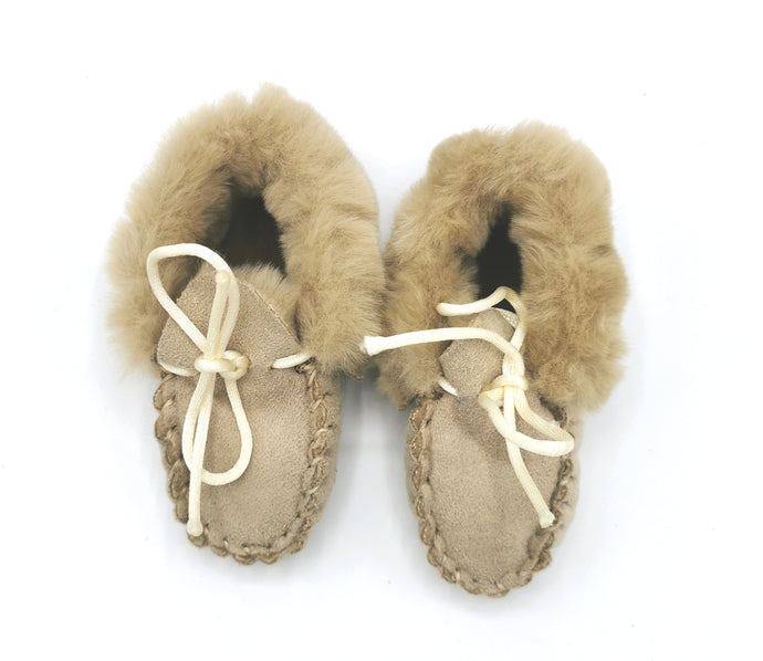 BABY GIRL SIZE 3/4 TODDLER - BABY MOCCASIN, TAN, LINED EUC - Faith and Love Thrift