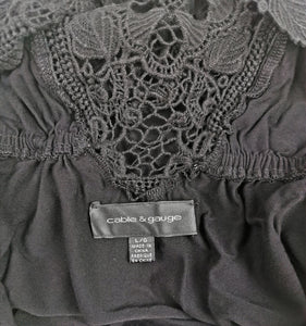 WOMENS SIZE LARGE - CABLE & GAUGE, Babydoll Fit, Soft, Lace, Black Flowy Dress Top EUC - Faith and Love Thrift