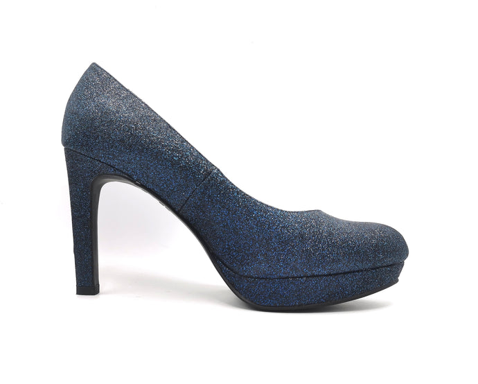 SIZE 8 (WIDE FIT) NEW LOOK, BLUE GLITTER PARTY HIGH HEEL STILETTO PUMPS NWOT