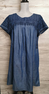 WOMENS SIZE LARGE - Lucky Brand Embroidered Blue, Short Sleeve Tunic Shift Dress Boho Peasant EUC - Faith and Love Thrift