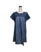 Load image into Gallery viewer, WOMENS SIZE LARGE - Lucky Brand Embroidered Blue, Short Sleeve Tunic Shift Dress Boho Peasant EUC 