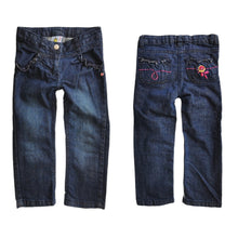 Load image into Gallery viewer, GIRL SIZE 3X / 4 YEARS KRICKETS STRAIGHT LEG JEANS EUC

CLASSY DARK DENIM - Lightweight, soft stretch fabric. Stylish with cute ruffled accents on front and back pockets for that adorable boho look 😊 

