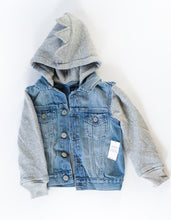 Load image into Gallery viewer, BOY SIZE 2 YEARS - GAP Denim Jacket, Soft Cotton Hood and Sleeves NWT 

Toddler Dinosaur Denim Jacket with Washwell

