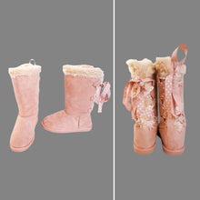 Load image into Gallery viewer, WOMENS SIZE 6 - JUSTFAB Faux Suede, Corset Lace-up Boots NWOT

Mid Length, Soft pink colour with faux fur lining. 

LACROSSE 

