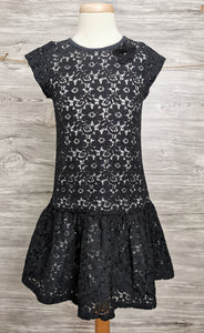 GIRL SIZE 6 YEARS - DEUX PAR DEUX, Black & White, Floral Lace Fitted Dress VGUC B42