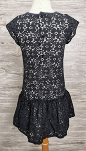 GIRL SIZE 6 YEARS - DEUX PAR DEUX, Black & White, Floral Lace Fitted Dress VGUC B42