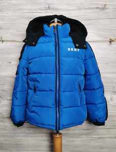 BOY SIZE (7/9 YEARS) - DKNY, Blue Hooded Puffer Jacket EUC B40