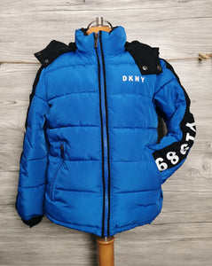 BOY SIZE (7/9 YEARS) - DKNY, Blue Hooded Puffer Jacket EUC B40