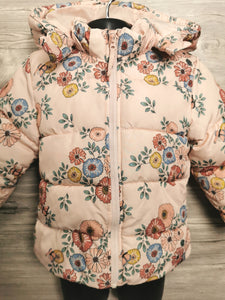 BABY GIRL SIZE 18/24 MONTHS - H&M, Floral Puffer Jacket, Hooded VGUC B28