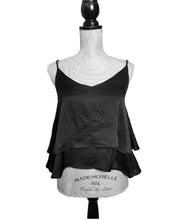 Load image into Gallery viewer, WOMENS SIZE SMALL - Streetwear Society, Silky Black Tanktop EUC

Displayed on size medium mannequin.

Layered, deep neck line, low back. 

